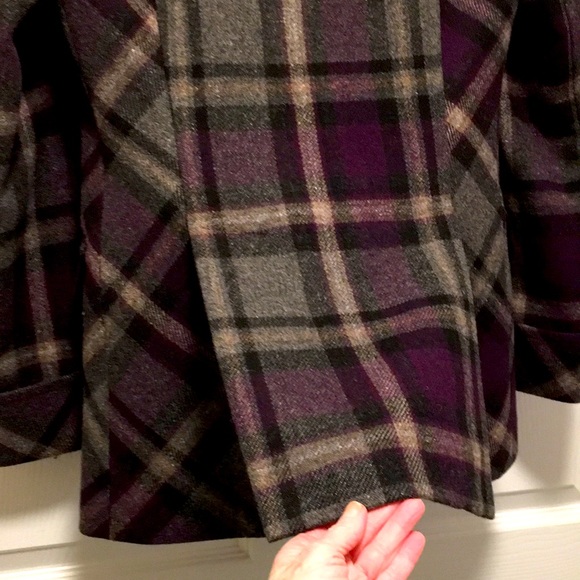 Moda International Wool Blend Purple Grey Plaid Tartan Winter Peacoat Women's XS - Picture 8 of 16